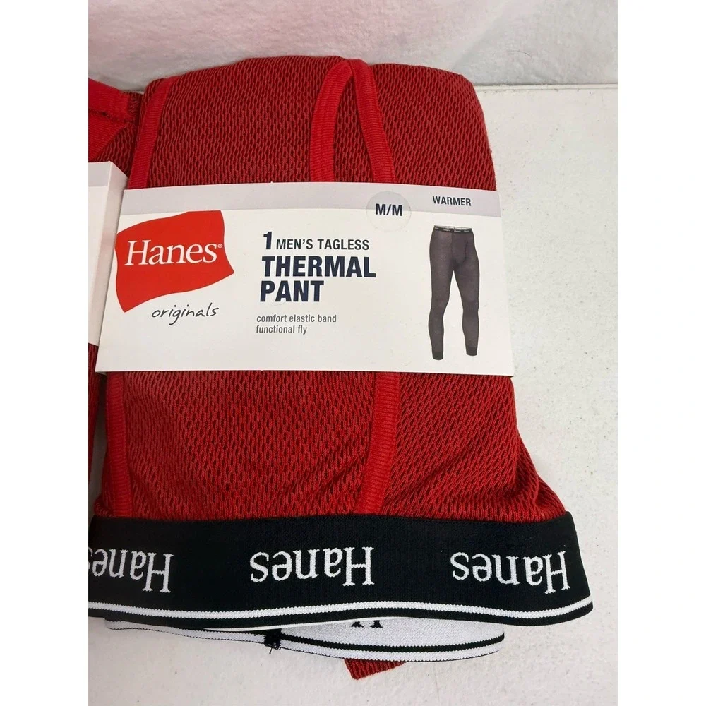Hanes Men's Red  Reversible Thermal Crew And Thermal Pants Size Medium